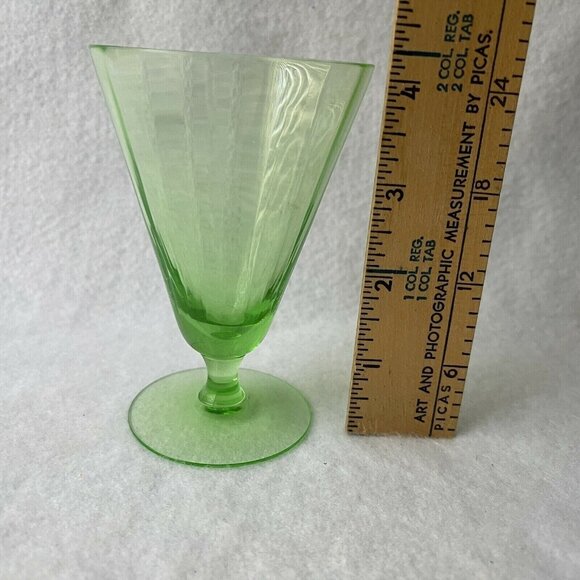 Green Uranium Glass Depression Cup Parfait Footed Panel Optic Fluted Vintage - Picture 4 of 12